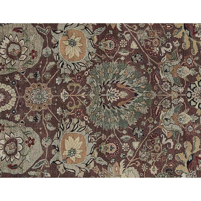 Tapis brun et vert de haute qualité noué à la main