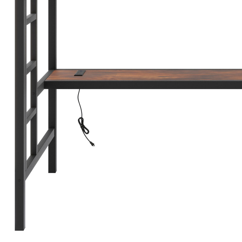 Metal Loft Bed With Power Outlet And LED Lighted, Space-Saving
