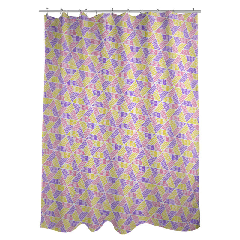 Rideau de douche simple trapézoïde, Jaune / mauve / rose