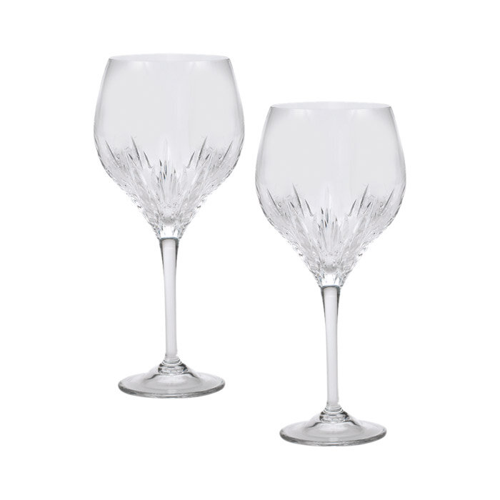 Hibiscus Etched Crystal 18 oz Wine Glass Set of 2