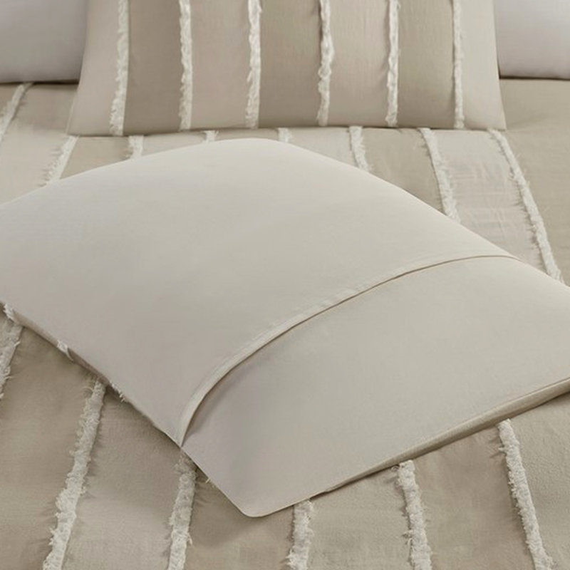 De literie à rayures blanches et blanches pour lit double / grand avec attaches intérieures en coton 3 pièces Housse de couette à rayures en zigzag alternant