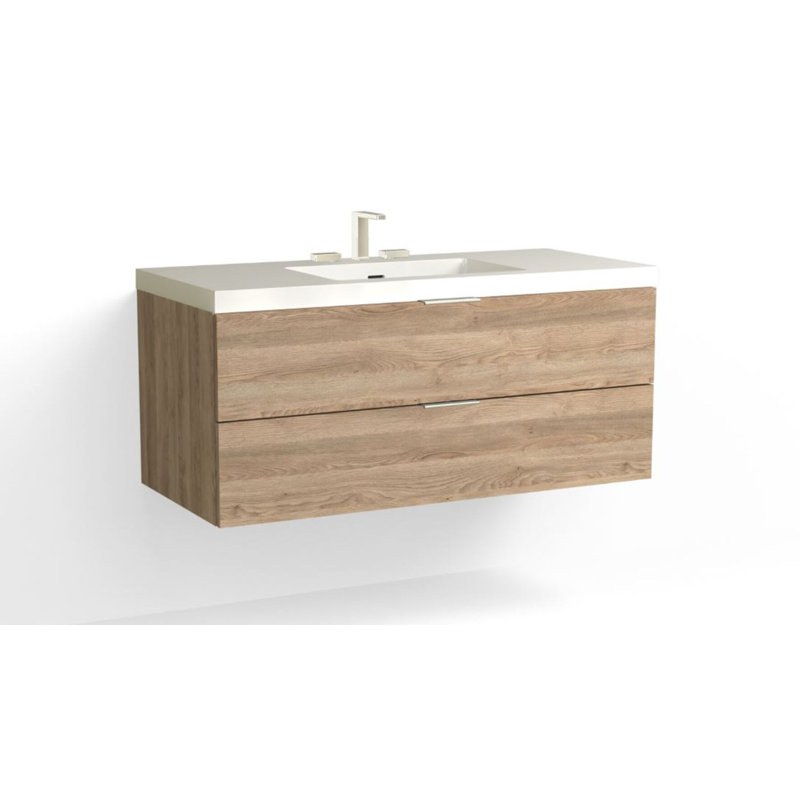Avila 48" W Wall Mounted Single Bathroom Vanity, Polished Nickel, Gloss White/8" Widespread, Nocino