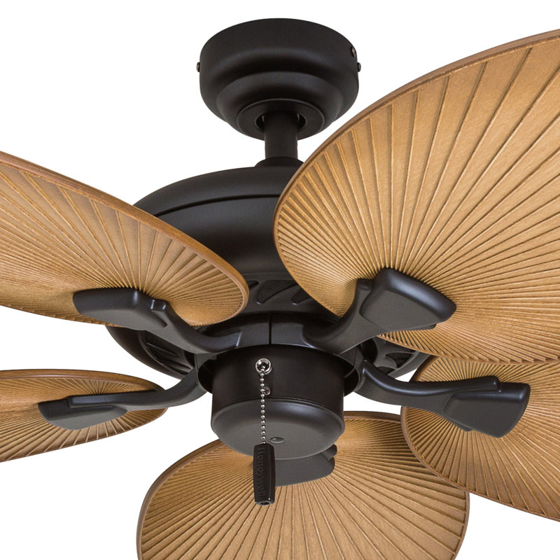 52" Bronze Tropical Ceiling Fan with Light Brown Palm Blades