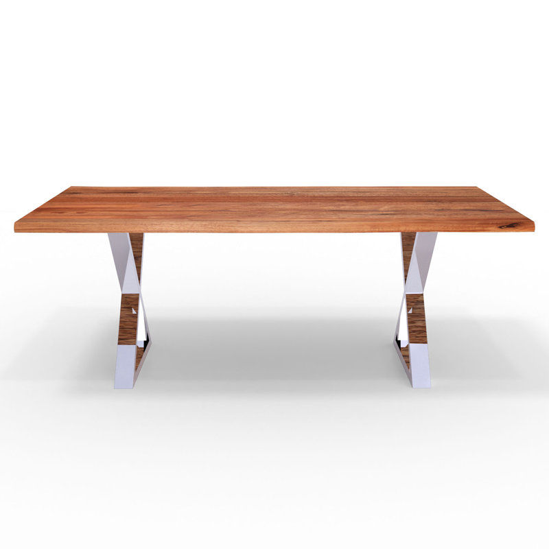Coudgo Live Edge Dining Table, Stainless Steel, 30" H x 80" L x 40" W, Black/Gray/Brown