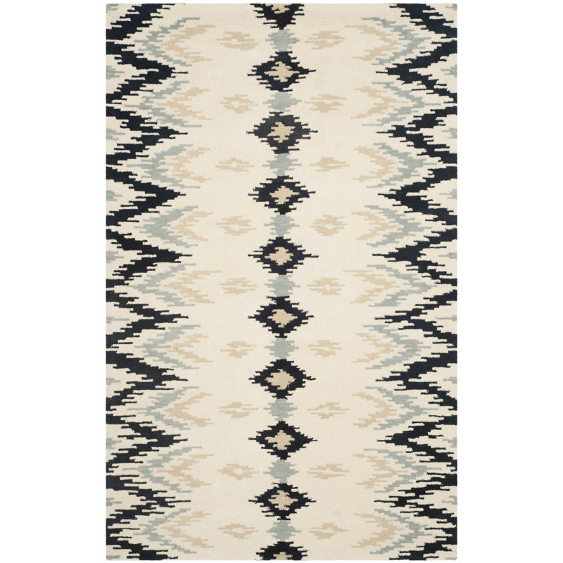 Tapis ikat en laine et viscose touffeté à la main Eure, Rectangle 7 pi 6 po x 9 pi 6 po
