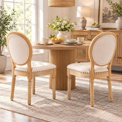Tufted Velvet Dining Chairs with Oval Back, Solid Rubberwood Frame and Nailhead Trim for Dining Room and Living Room
