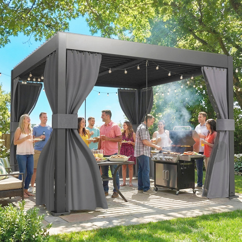 Outsunny 3 x 3 m Louvered Pergola Metal Louvred Roof Handle Dark Grey