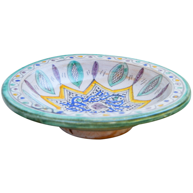 Assiette décorative en céramique bleu sarcelle / jaune / vert