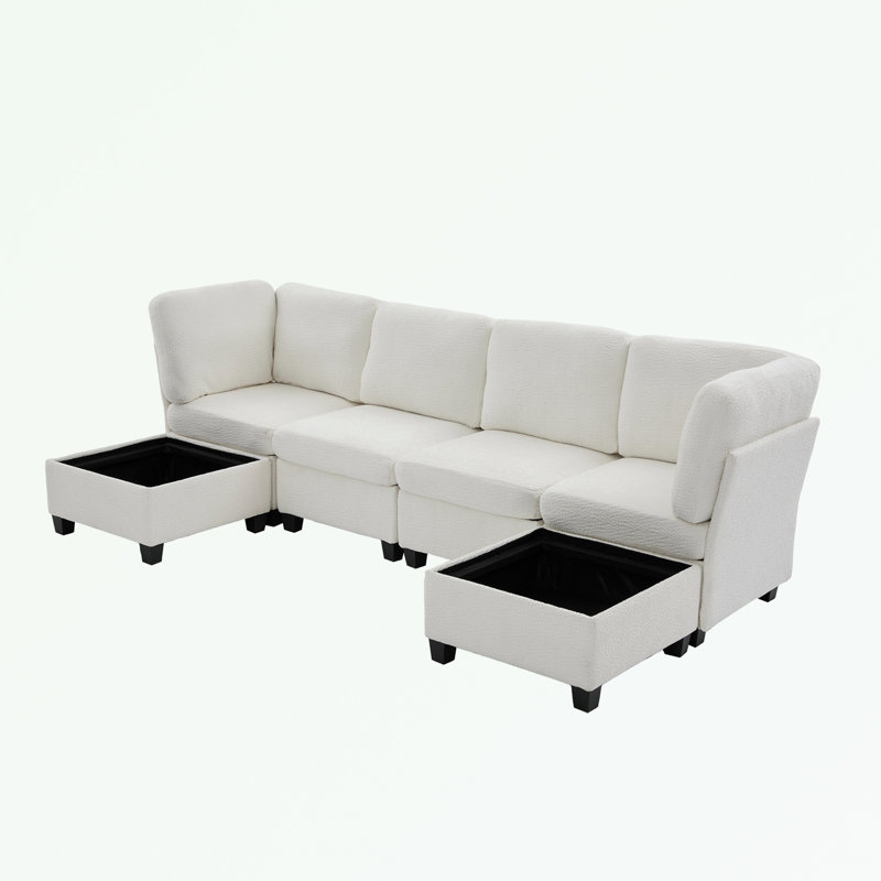 Canapé modulaire en U avec repose-pieds avec rangement, Mélange de polyester beige