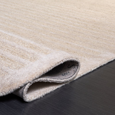 Ebony Hand Tufted Wool/Cotton Striped Rug in Beige/Ivory