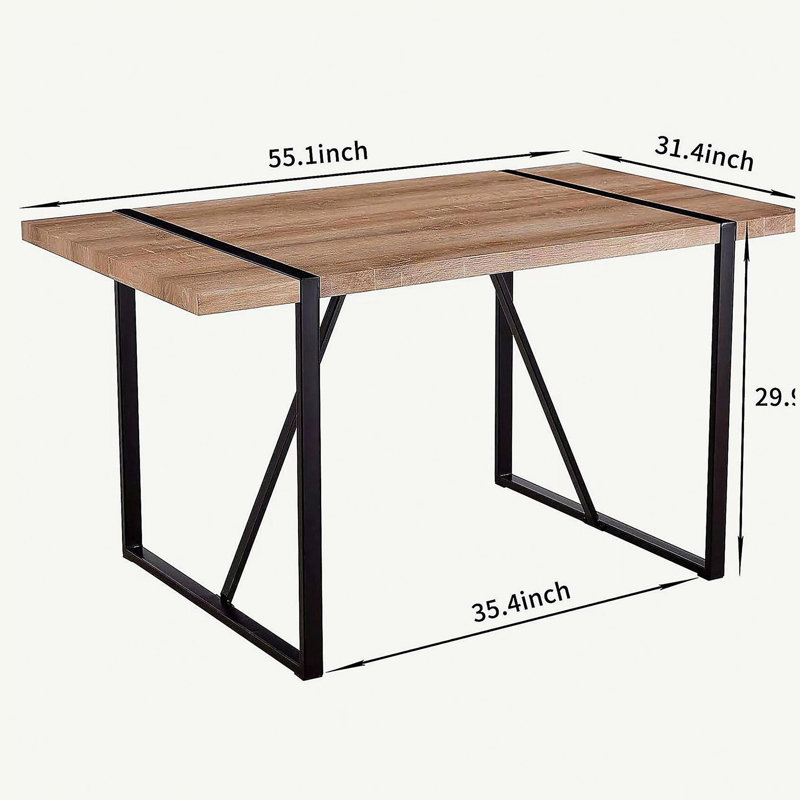 4-6 person industrial style rectangular wooden dining table, table made of 1.5 inch thick man-made wood, black metal legs