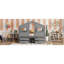 Lit mezzanine double en pin avec fenêtres, 4 tiroirs de rangement, garde-corps et coffre-fort en bois-1199379254