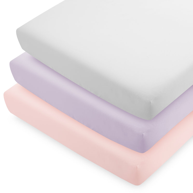 Draps-housses pour lit de bébé Bare Home, Chausson rose / lilas / gris nuage