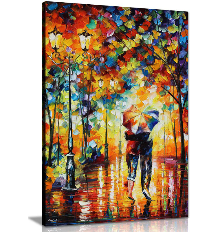 Couple Under One Umbrella By Leonid Afremov - Wrapped Canvas Painting, 61cm H x 41cm W