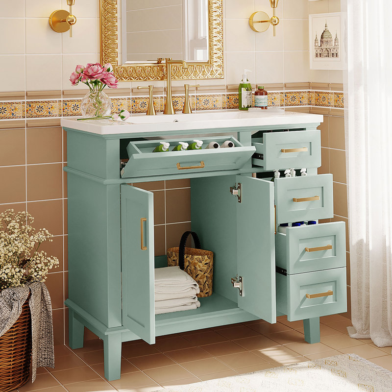 Meuble-lavabo 36 po avec lavabo en résine, Vert