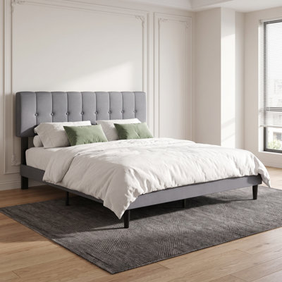 Twin Gray Steel Platform Bed Frame with Adjustable Headboard and Underbed Storage