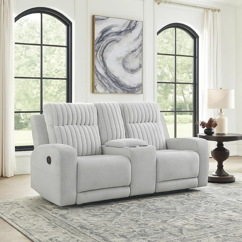 Causeuse double inclinable avec console Lupe, microfibre gris clair Lupe