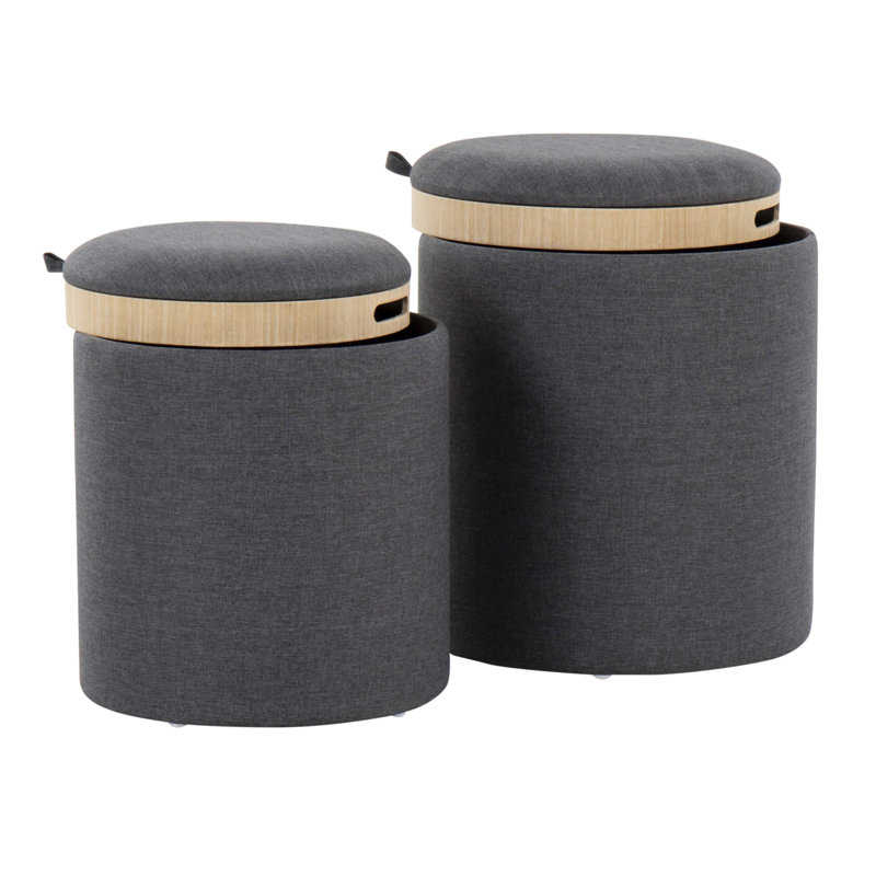 Tray Contemporary Nesting Ottoman Set, Charcoal