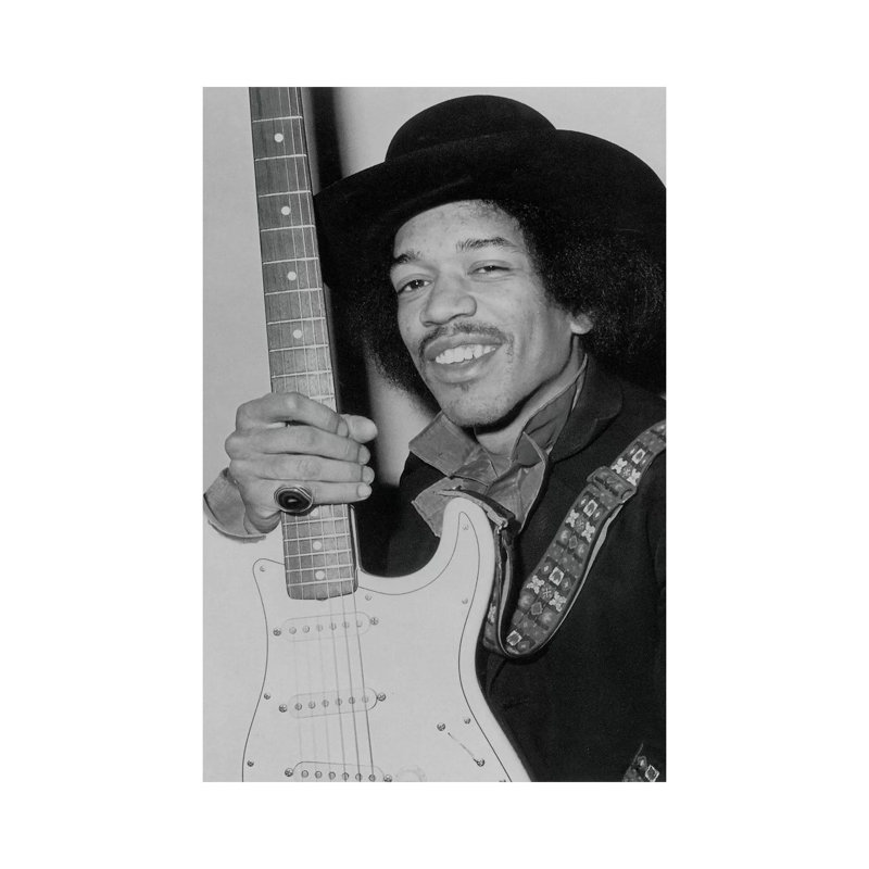 A Smiling Jimi Hendrix Holding His Guitar by Radio Days - Print on Canvas, Wrapped Canvas, 30.48 cm H x 45.72 cm W