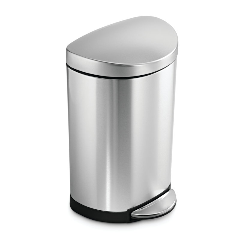 Simplehuman 10 Liter / 2.3 Gallon Small Semi-Round Bathroom Step Trash Can, Brushed Stainless Steel