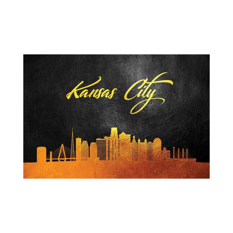 Kansas City Missouri Gold Skyline 1 Piece Wrapped Canvas Wall Art, 30.48 cm H x 45.72 cm W