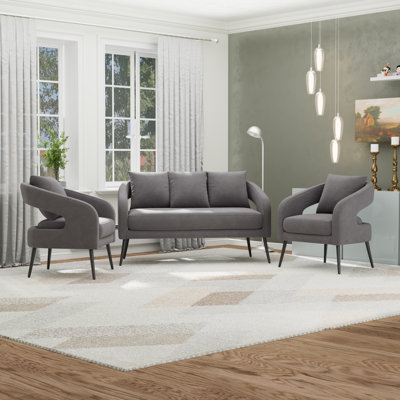 Ensemble de meubles 3 pièces, causeuse l 53,7 po avec 2 chaises de lecture et coussins