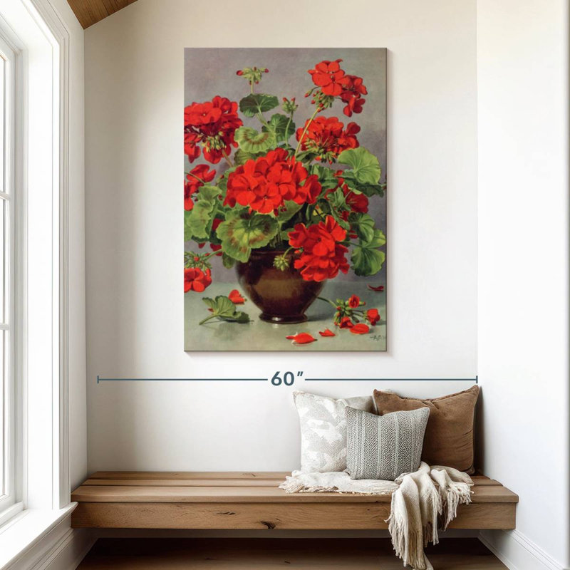 Harnek géranium dans un vase en faïence, H 48 po x l 32 po