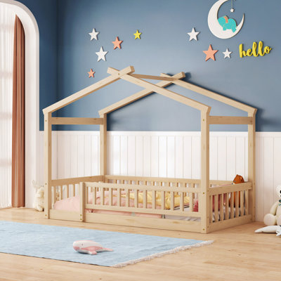 Wood Bed House Bed Frame With Fence