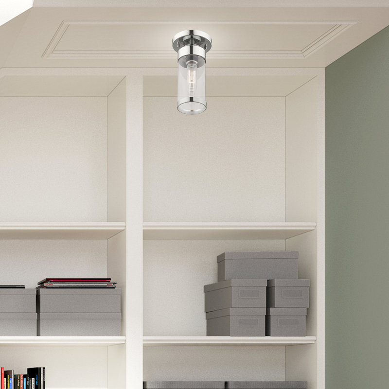 Binghamton Glass Semi Flush Mount, Polished Chrome