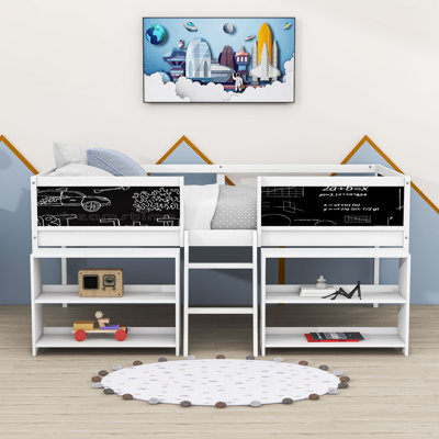 Iacovelli Twin Size Low Loft Bed With Two Movable Shelves And Ladder -  Viv + Raeâ¢, BD4E8EFC63FB4E21AF1052EED0ACE786