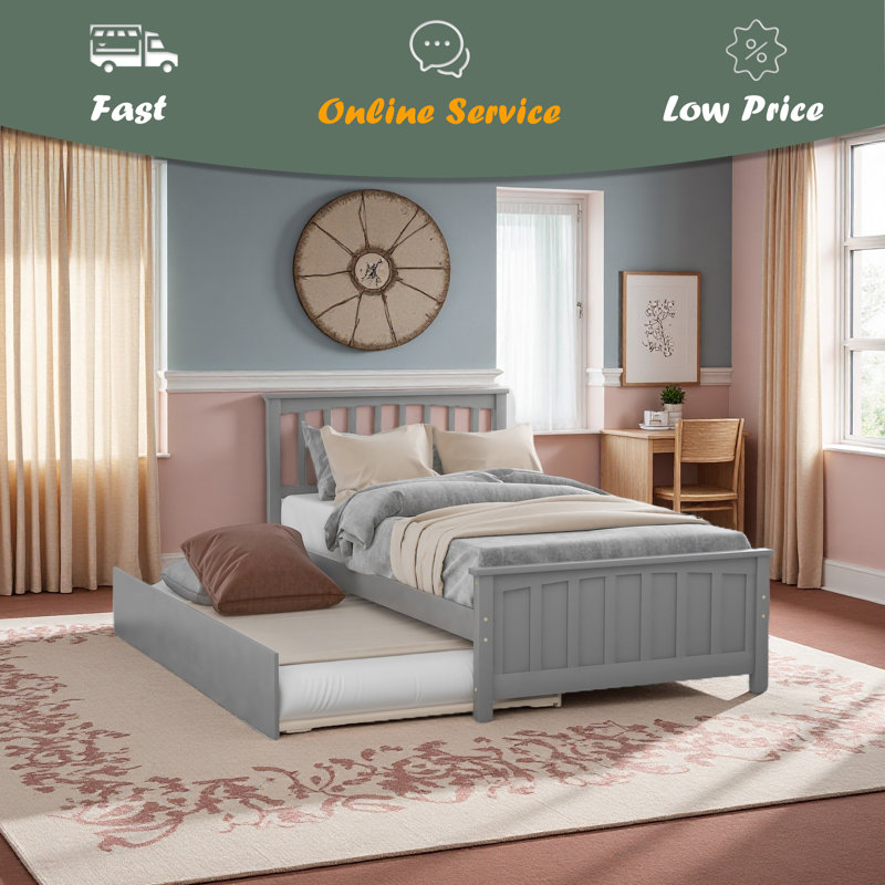 Lit plateforme simple avec lit gigogne, Gris