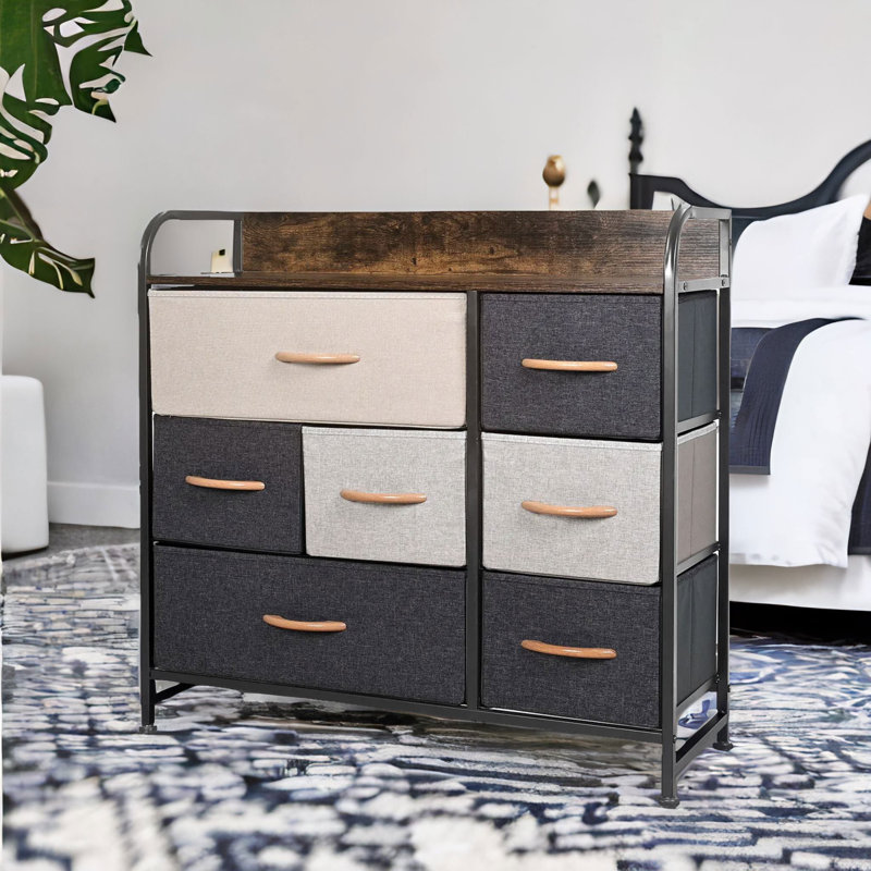 Wide 5 Fabric Drawer Bedroom Dresser With Large Drawers