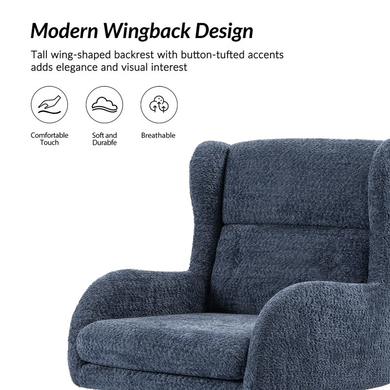 Caden Miriam Modern Wingback Chenille Swivel Tilting Simple Assembly Office Chair, Slate Blue
