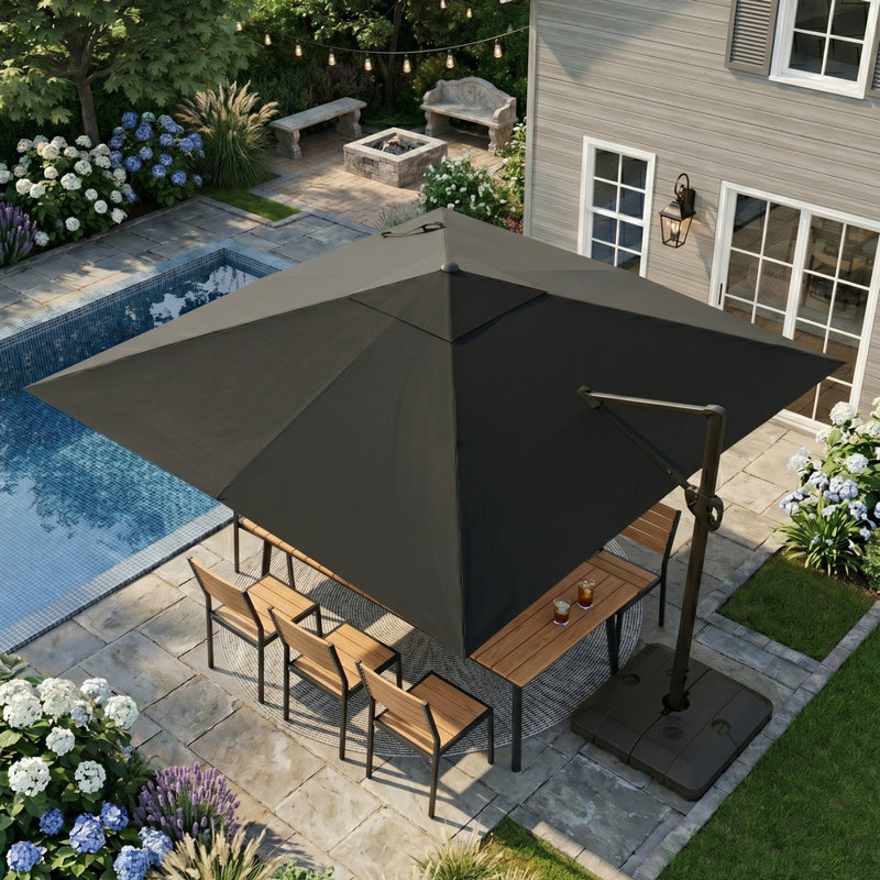 128' X 104' Rectangular Cantilever Umbrella, Base Included, Noir