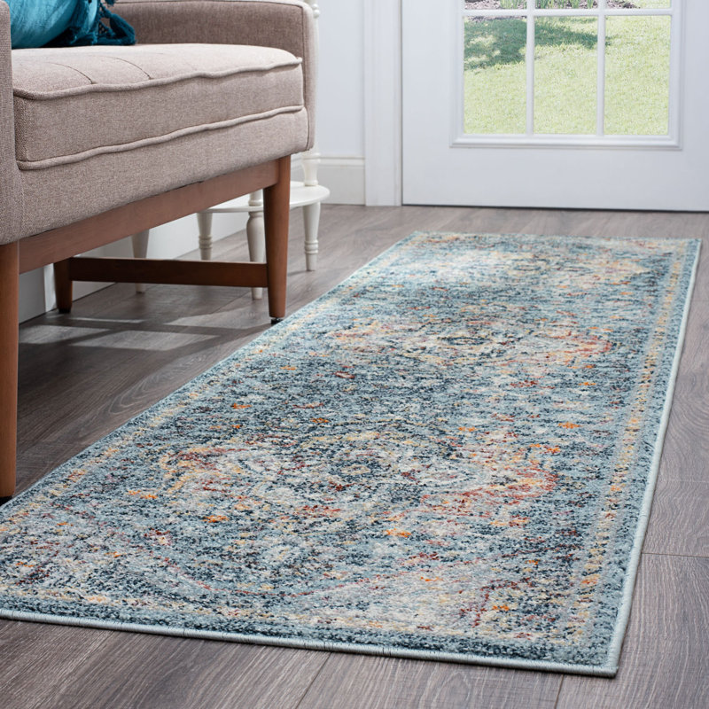 Tapis oriental bleu Denelle, Rond 5 pi 3 po