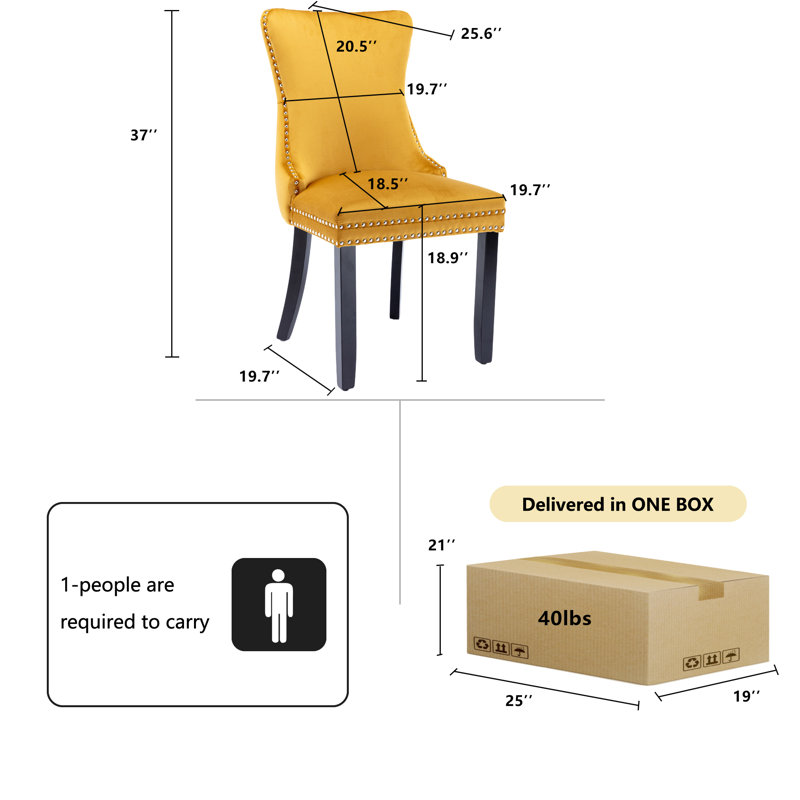 Ensemble de 8 chaises de salle à manger rembourrées en velours, Jaune, 2