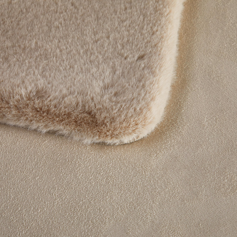Emaline Faux Rabbit Fur Rug, Taupe