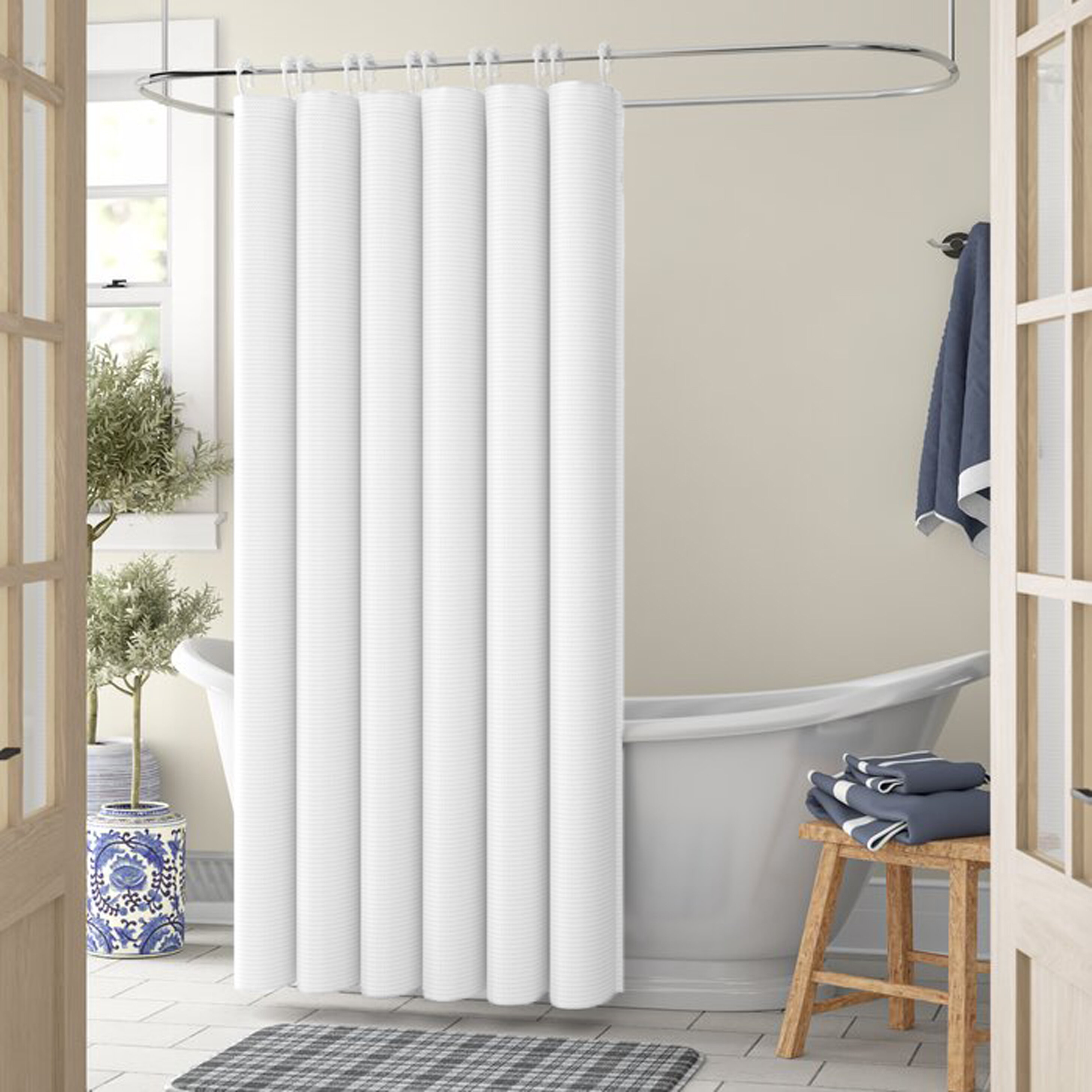 Waffle Weave Shower Curtain with Snap-In Liner, 12 Hooks Included Latitude Run Color: White, Size: 72 H x 60W