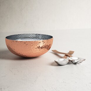 Rusty Copper Hammered Mixing Bowl with silver finish inside- Set