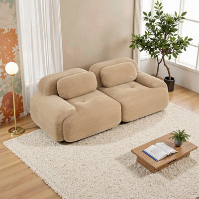 Luxury 82" 2-Seater Camel Corduroy Sofa – Modular, Plush & Non-Slip Design for Living Room