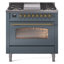 Cuisinière à double combustible 36 pouces avec 6 brûleurs, plaque chauffante (porte vitrée) ILVE Nostalgie II Series