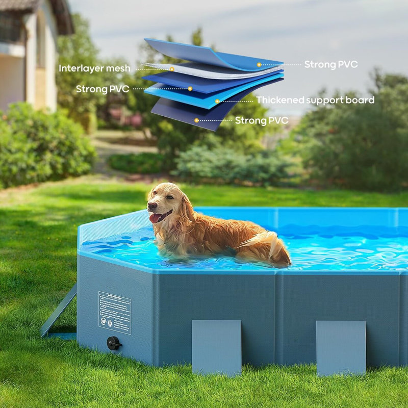 PVC,PE Square Pet Pool 12'' H x 71'' W x 39'' L, Blue/Dark Grey
