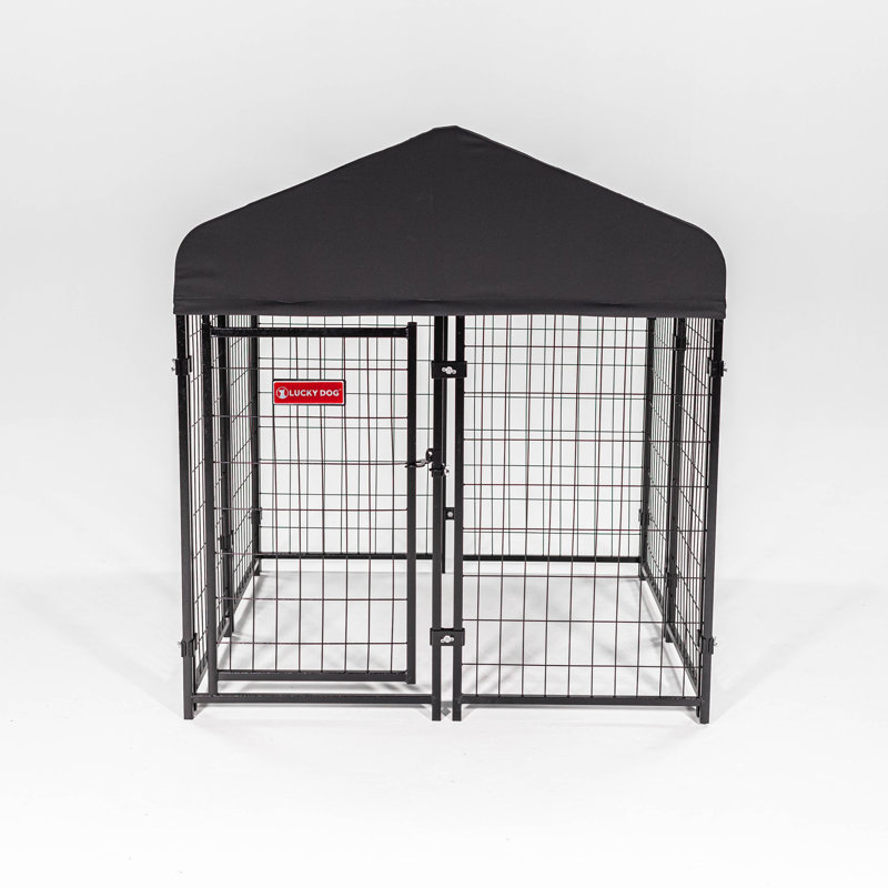 Black Powder Coat Steel Frame Outdoor Dog Kennel with Waterproof Canopy