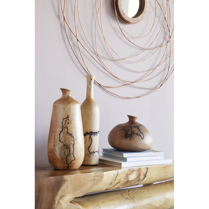 Contemporary 15" Mango Wood Table Vase with Lightning Pattern