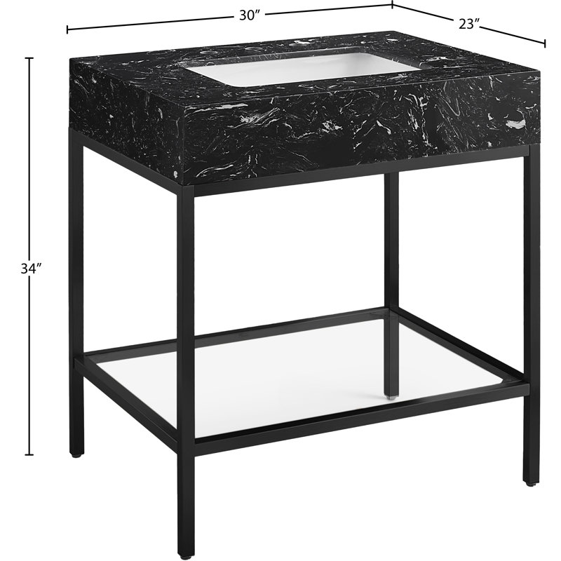 Marmo 30" Single Bathroom Vanity, Black, Matte Black