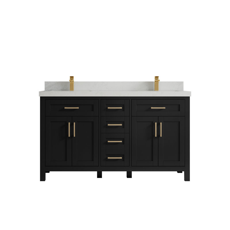 Ensemble de meuble-lavabo double 60 po Adeyne, Quartz de Carrare