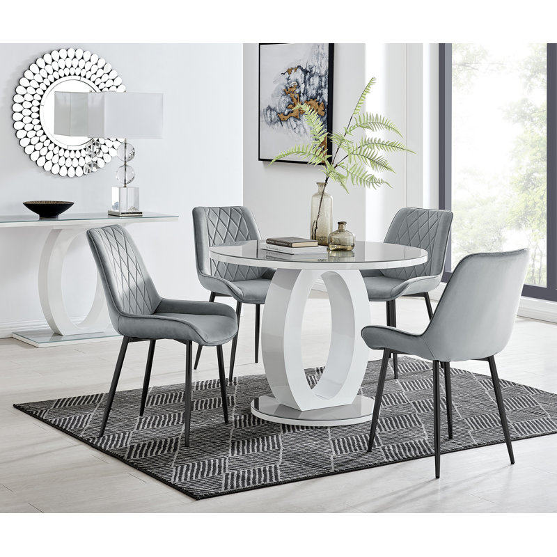 Ensemble de table de salle à manger 4 places Scottsmoor, Gris, Marine / Argent, H 29,5 po x L 39,4 po x l 39,4 po