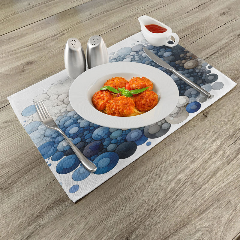Eggshell and Dark Slate Blue Polyester Rectangle Placemats Set of 4