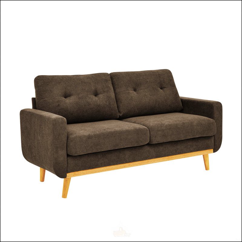 Canapé capitonné 67,7 po de largeur Mid-Century avec pieds en bois, H 34,6 po x l 29,9 po x P 67,7 po, Kaki
