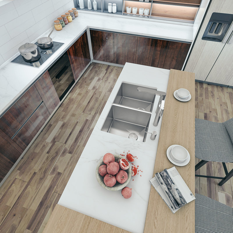 Évier de cuisine à double cuve encastrable 32 po x 19 po avec finition en acier inoxydable 304 de calibre 18 Sinber